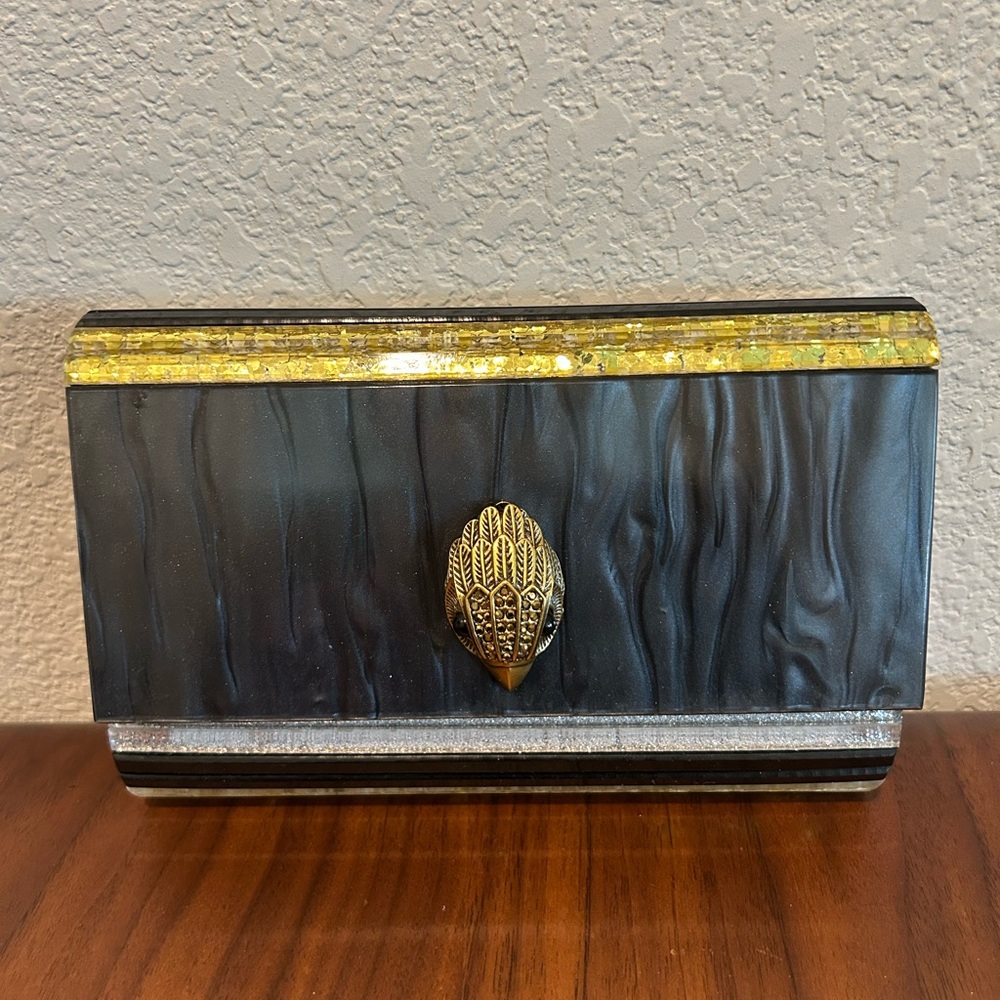 Kurt Geiger Black Acrylic Clutch with Gold and Silver Trim